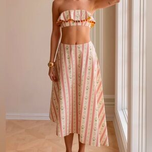 We Wore What Co-Ord Set, Asymmetrical Midi Skirt & Bandeau Top in Lemon Icing